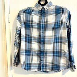 H&M Mens Gray White Flannel Plaid Long Sleeve Shirt Size L
